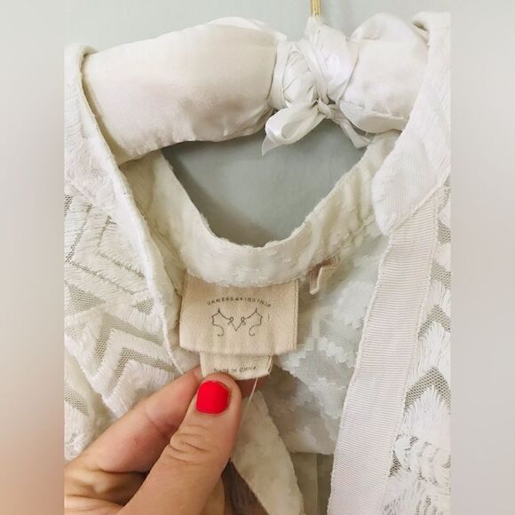 Anthropologie Embroidered Tulle Tunic By Vanessa Virginia, Ivory Top - Picture 3 of 7